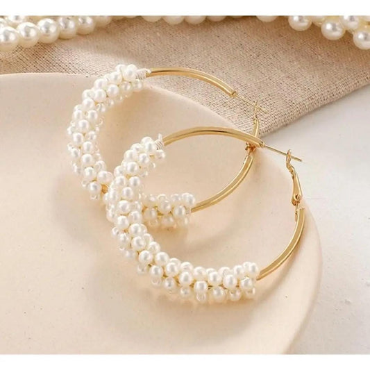 White Pearlescent stylish Hoop earrings for girls
